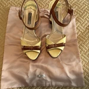 Worn Prada cream leather sandals with dust bag